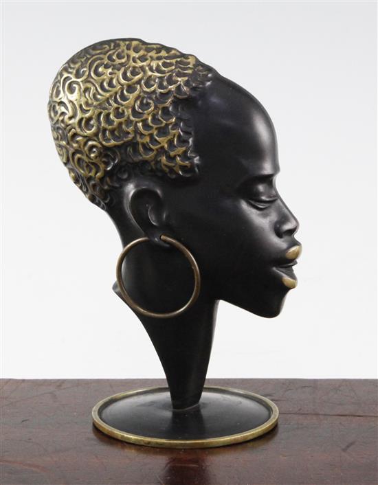 Richard Rohac. An Austrian patinated bronze model of an African female head in profile, 6in.